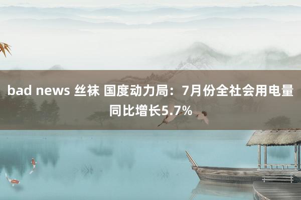 bad news 丝袜 国度动力局：7月份全社会用电量同比增长5.7%