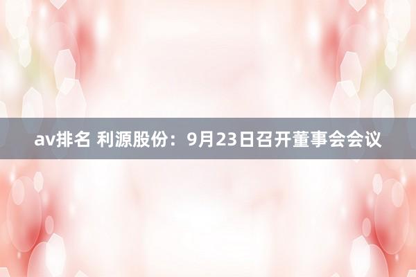 av排名 利源股份：9月23日召开董事会会议