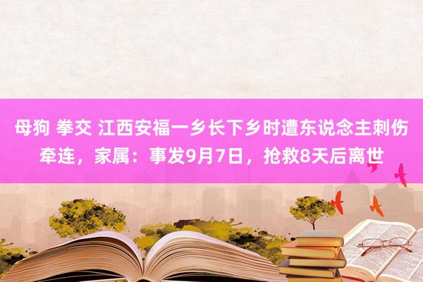 母狗 拳交 江西安福一乡长下乡时遭东说念主刺伤牵连，家属：事发9月7日，抢救8天后离世