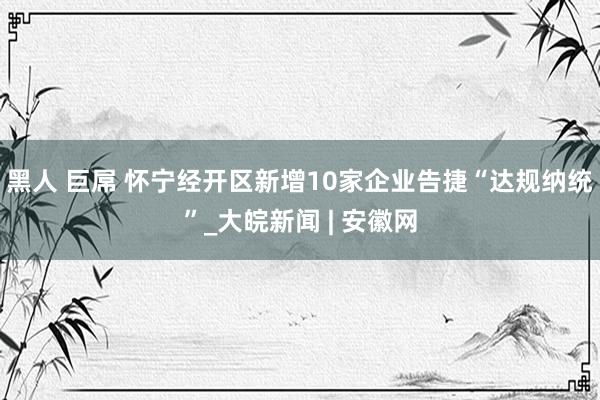 黑人 巨屌 怀宁经开区新增10家企业告捷“达规纳统”_大皖新闻 | 安徽网