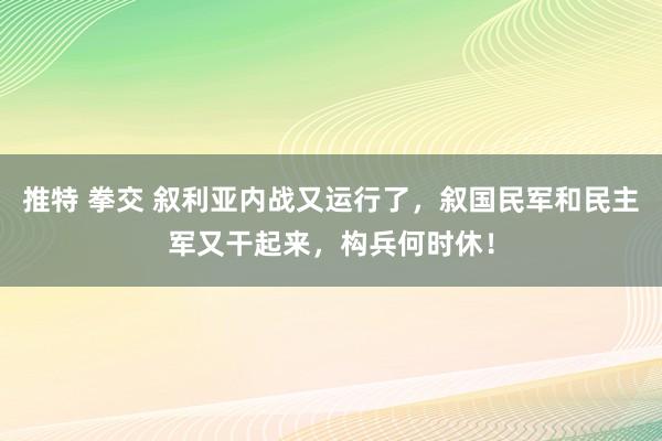 推特 拳交 叙利亚内战又运行了，叙国民军和民主军又干起来，构兵何时休！